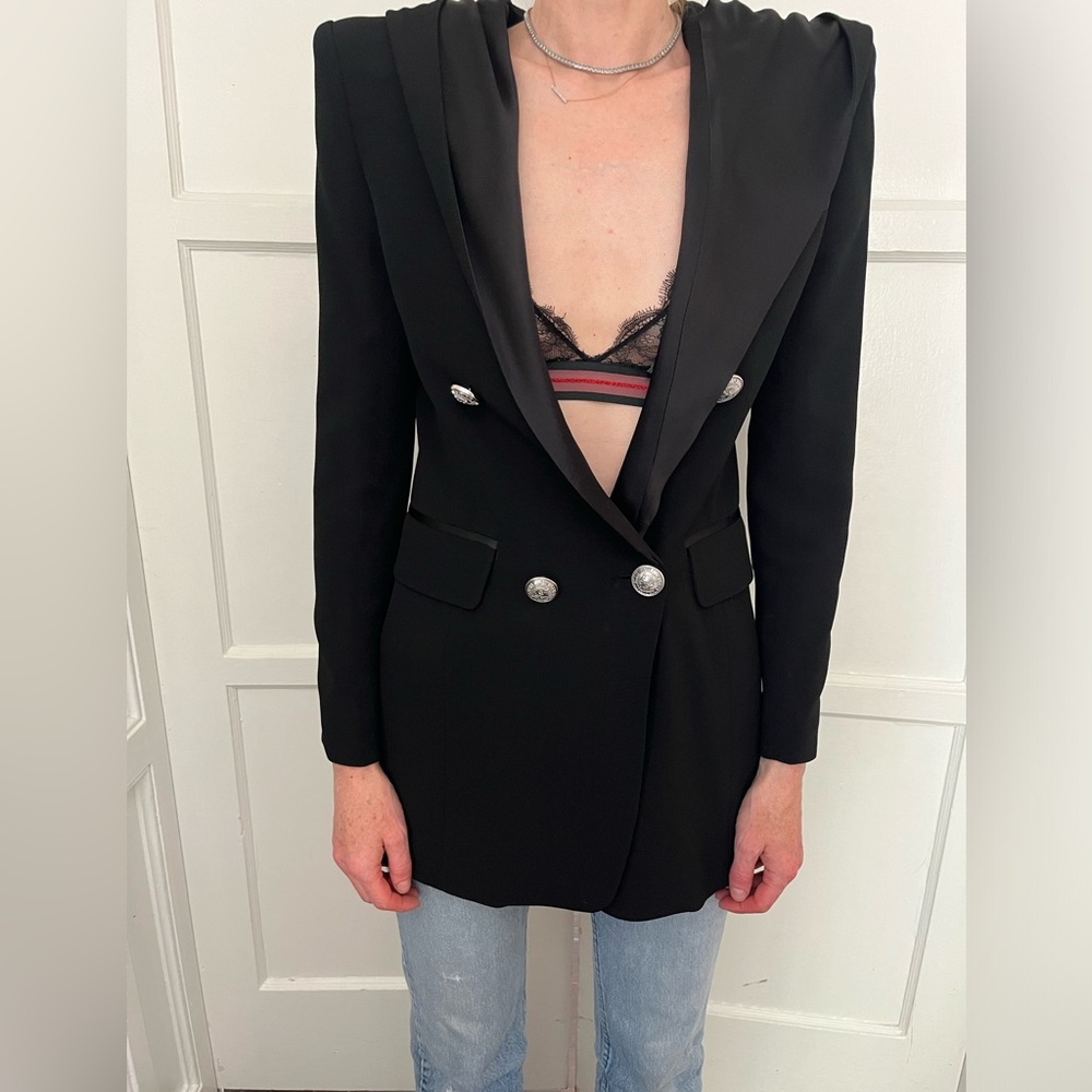 Balmain Silver Button Double-Breasted Black Blazer - 38
